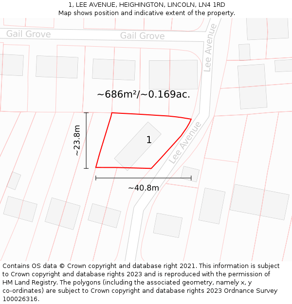 1, LEE AVENUE, HEIGHINGTON, LINCOLN, LN4 1RD: Plot and title map