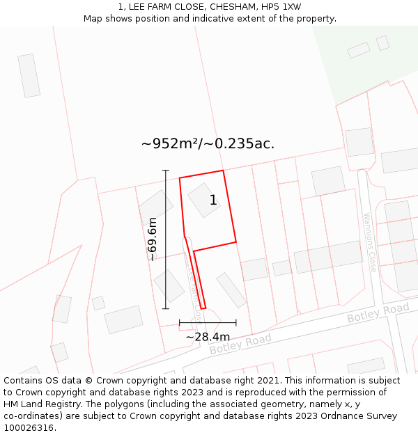 1, LEE FARM CLOSE, CHESHAM, HP5 1XW: Plot and title map