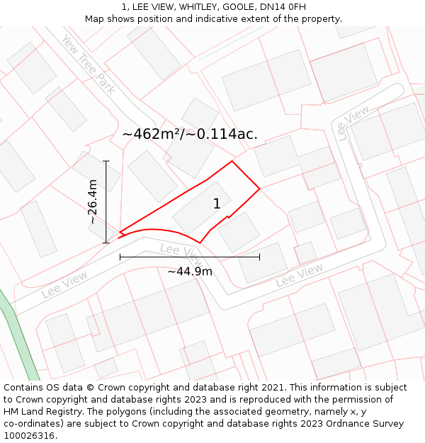 1, LEE VIEW, WHITLEY, GOOLE, DN14 0FH: Plot and title map