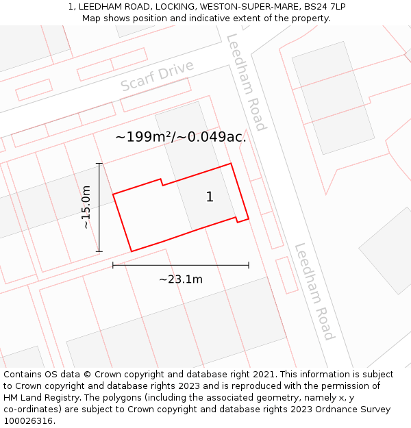 1, LEEDHAM ROAD, LOCKING, WESTON-SUPER-MARE, BS24 7LP: Plot and title map