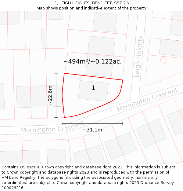 1, LEIGH HEIGHTS, BENFLEET, SS7 2JN: Plot and title map