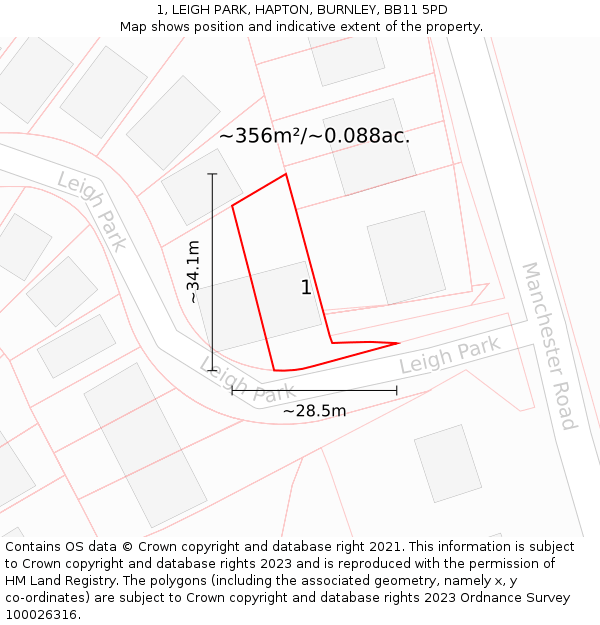 1, LEIGH PARK, HAPTON, BURNLEY, BB11 5PD: Plot and title map