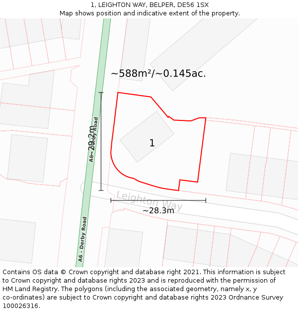 1, LEIGHTON WAY, BELPER, DE56 1SX: Plot and title map