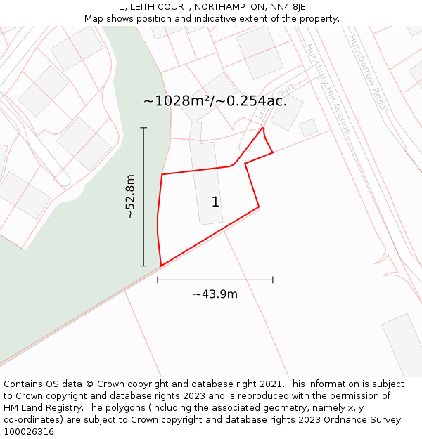 1, LEITH COURT, NORTHAMPTON, NN4 8JE: Plot and title map