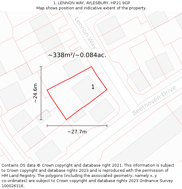 1, LENNON WAY, AYLESBURY, HP21 9GP: Plot and title map