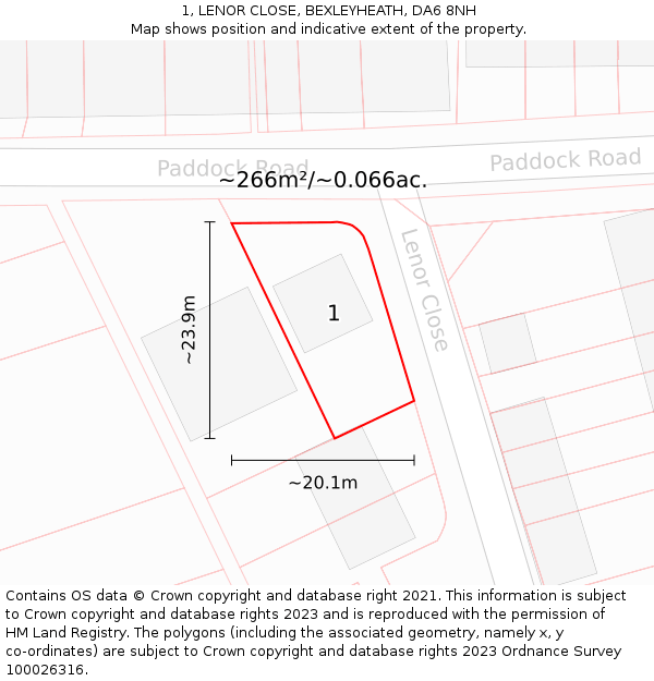 1, LENOR CLOSE, BEXLEYHEATH, DA6 8NH: Plot and title map
