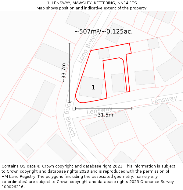 1, LENSWAY, MAWSLEY, KETTERING, NN14 1TS: Plot and title map