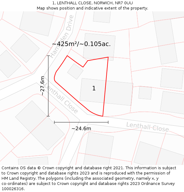 1, LENTHALL CLOSE, NORWICH, NR7 0UU: Plot and title map