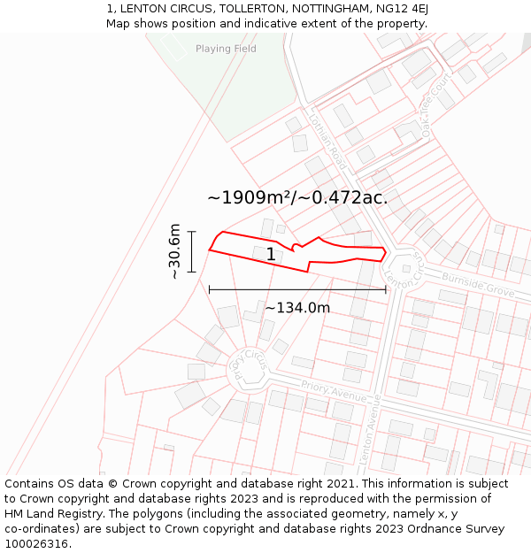 1, LENTON CIRCUS, TOLLERTON, NOTTINGHAM, NG12 4EJ: Plot and title map