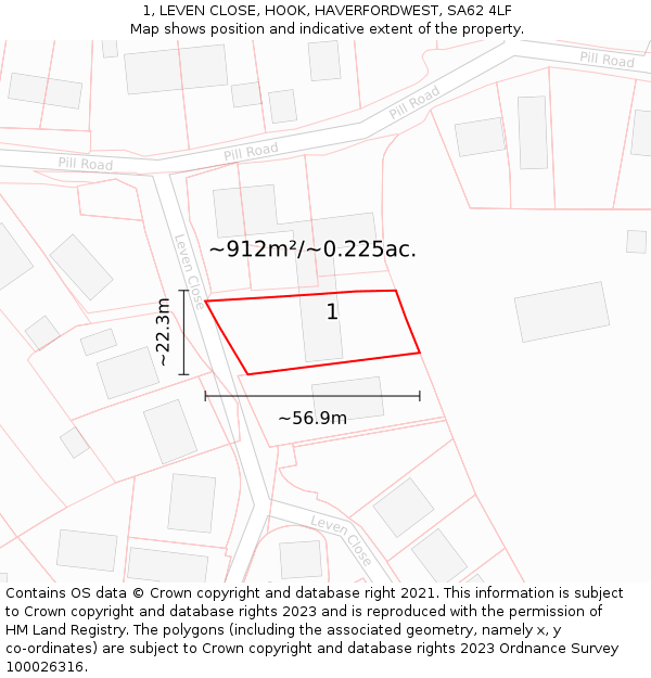 1, LEVEN CLOSE, HOOK, HAVERFORDWEST, SA62 4LF: Plot and title map