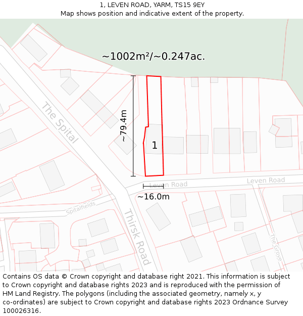 1, LEVEN ROAD, YARM, TS15 9EY: Plot and title map