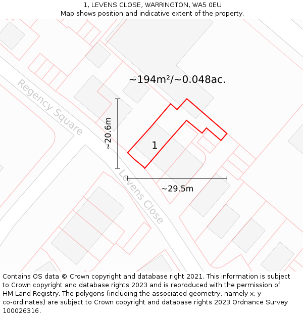 1, LEVENS CLOSE, WARRINGTON, WA5 0EU: Plot and title map