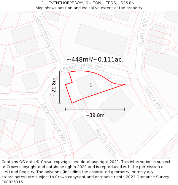 1, LEVENTHORPE WAY, OULTON, LEEDS, LS26 8NH: Plot and title map