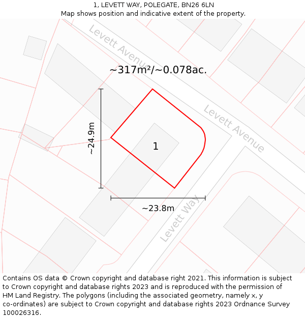 1, LEVETT WAY, POLEGATE, BN26 6LN: Plot and title map