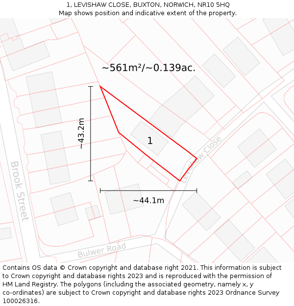 1, LEVISHAW CLOSE, BUXTON, NORWICH, NR10 5HQ: Plot and title map