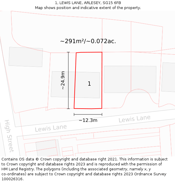 1, LEWIS LANE, ARLESEY, SG15 6FB: Plot and title map