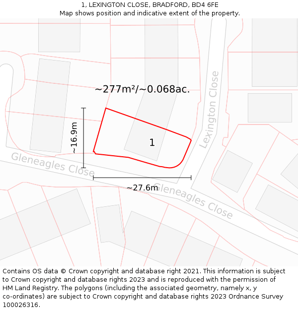 1, LEXINGTON CLOSE, BRADFORD, BD4 6FE: Plot and title map