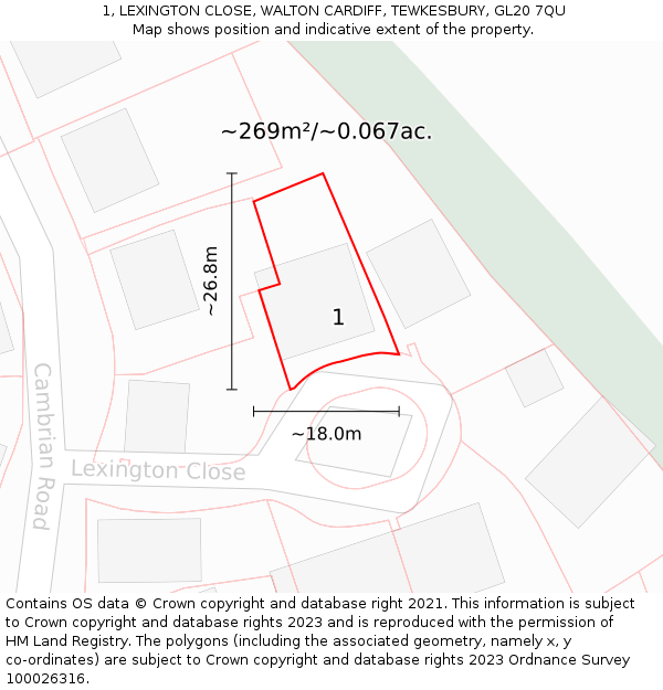 1, LEXINGTON CLOSE, WALTON CARDIFF, TEWKESBURY, GL20 7QU: Plot and title map