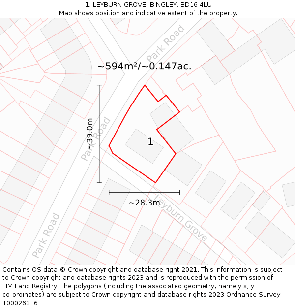 1, LEYBURN GROVE, BINGLEY, BD16 4LU: Plot and title map