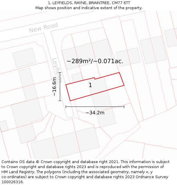 1, LEYFIELDS, RAYNE, BRAINTREE, CM77 6TT: Plot and title map