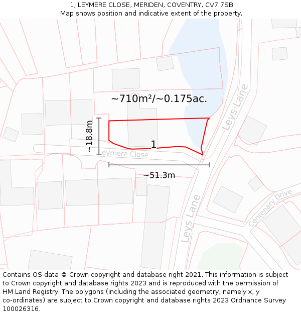 1, LEYMERE CLOSE, MERIDEN, COVENTRY, CV7 7SB: Plot and title map