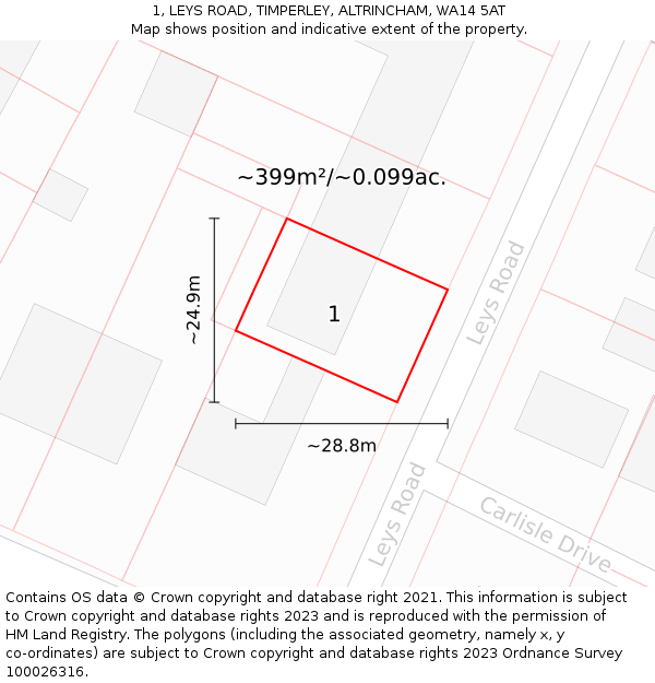 1, LEYS ROAD, TIMPERLEY, ALTRINCHAM, WA14 5AT: Plot and title map