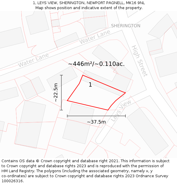 1, LEYS VIEW, SHERINGTON, NEWPORT PAGNELL, MK16 9NL: Plot and title map