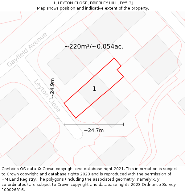 1, LEYTON CLOSE, BRIERLEY HILL, DY5 3JJ: Plot and title map