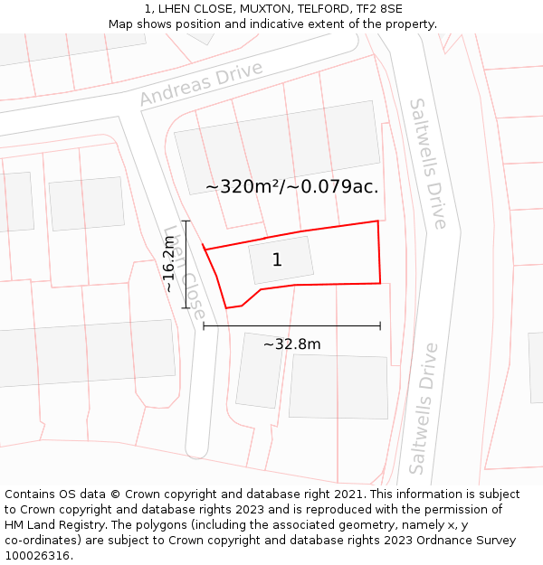 1, LHEN CLOSE, MUXTON, TELFORD, TF2 8SE: Plot and title map