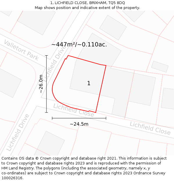 1, LICHFIELD CLOSE, BRIXHAM, TQ5 8DQ: Plot and title map