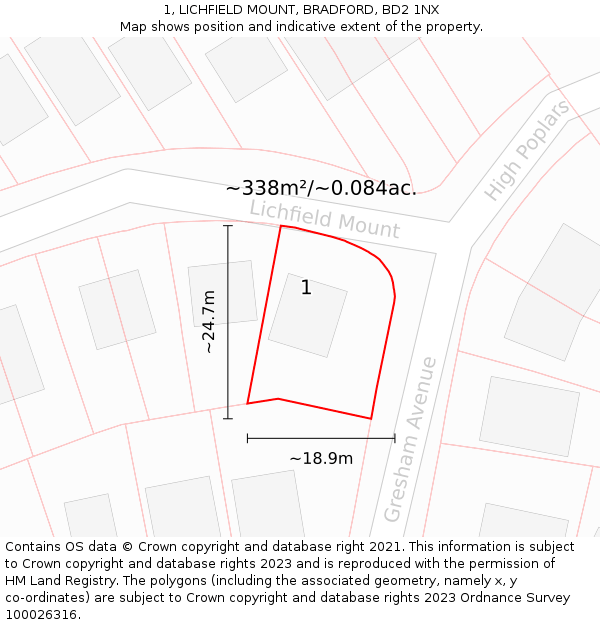 1, LICHFIELD MOUNT, BRADFORD, BD2 1NX: Plot and title map