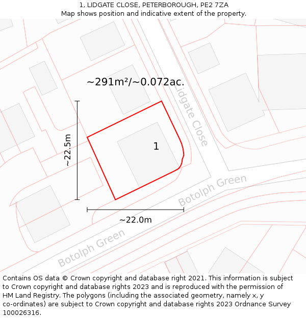 1, LIDGATE CLOSE, PETERBOROUGH, PE2 7ZA: Plot and title map
