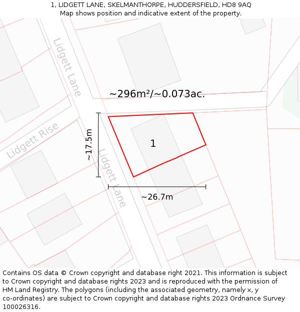 1, LIDGETT LANE, SKELMANTHORPE, HUDDERSFIELD, HD8 9AQ: Plot and title map
