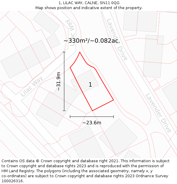 1, LILAC WAY, CALNE, SN11 0QG: Plot and title map