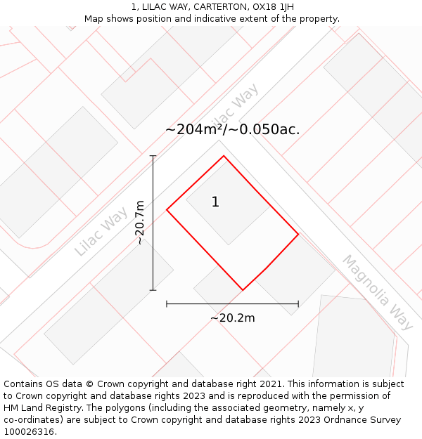 1, LILAC WAY, CARTERTON, OX18 1JH: Plot and title map