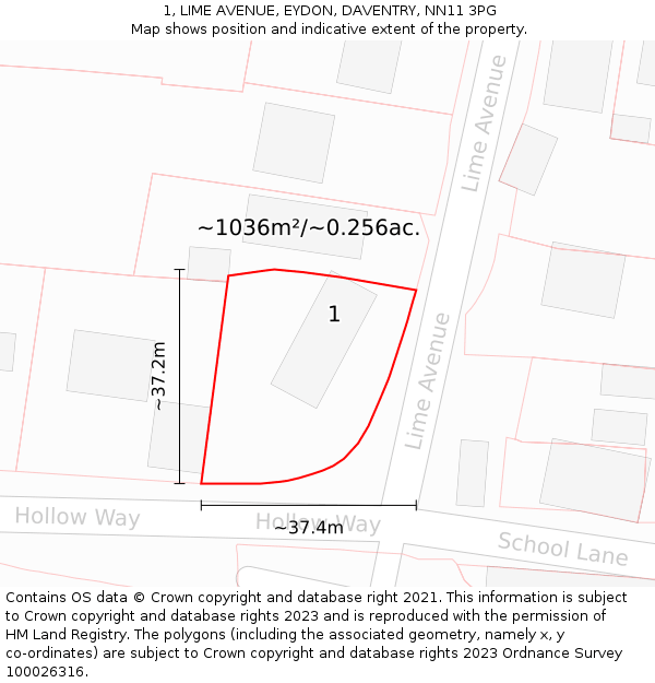 1, LIME AVENUE, EYDON, DAVENTRY, NN11 3PG: Plot and title map