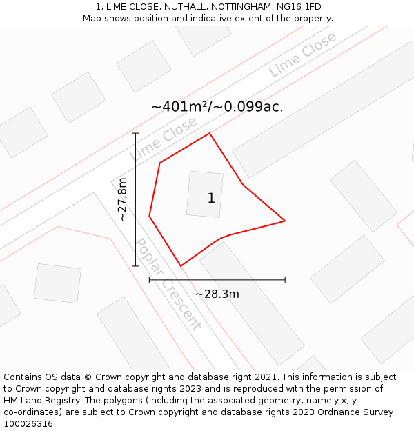 1, LIME CLOSE, NUTHALL, NOTTINGHAM, NG16 1FD: Plot and title map