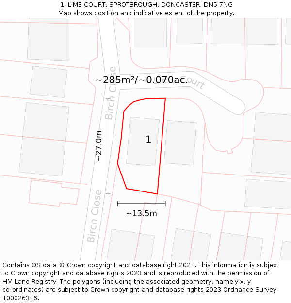 1, LIME COURT, SPROTBROUGH, DONCASTER, DN5 7NG: Plot and title map