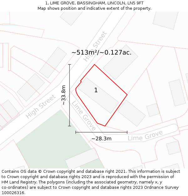 1, LIME GROVE, BASSINGHAM, LINCOLN, LN5 9FT: Plot and title map