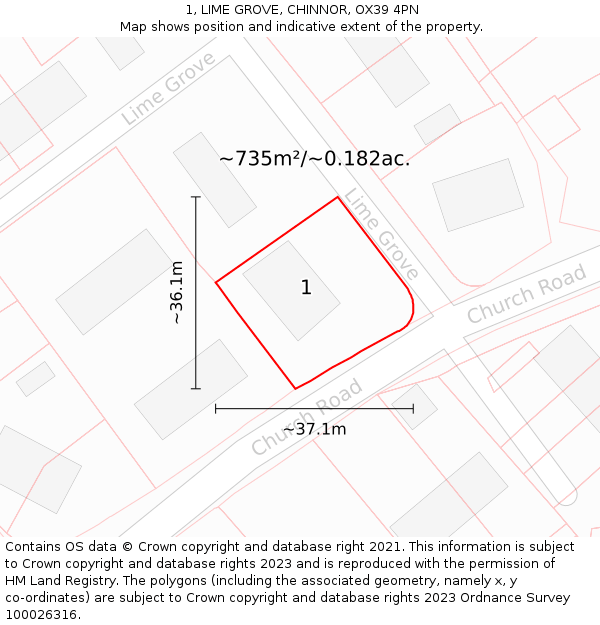 1, LIME GROVE, CHINNOR, OX39 4PN: Plot and title map