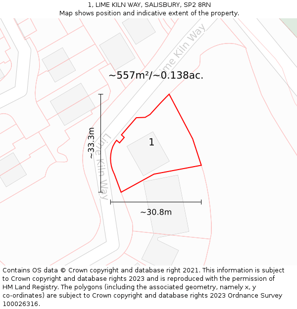 1, LIME KILN WAY, SALISBURY, SP2 8RN: Plot and title map