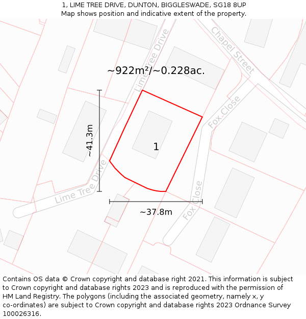 1, LIME TREE DRIVE, DUNTON, BIGGLESWADE, SG18 8UP: Plot and title map