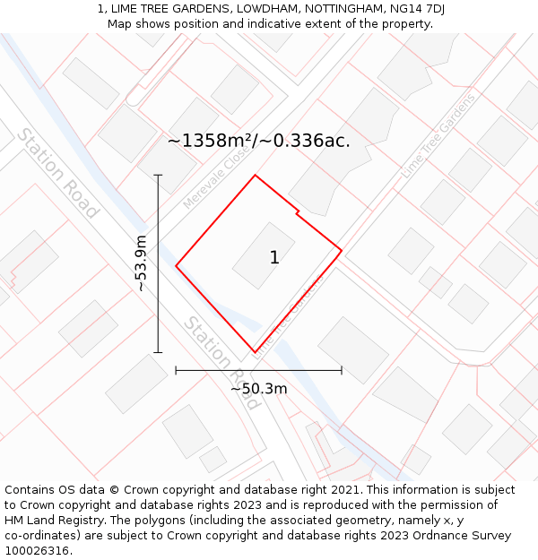 1, LIME TREE GARDENS, LOWDHAM, NOTTINGHAM, NG14 7DJ: Plot and title map
