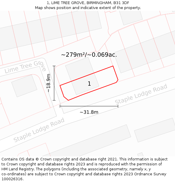 1, LIME TREE GROVE, BIRMINGHAM, B31 3DF: Plot and title map