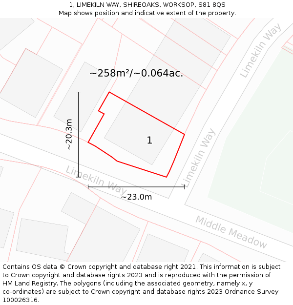 1, LIMEKILN WAY, SHIREOAKS, WORKSOP, S81 8QS: Plot and title map
