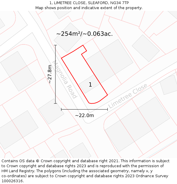 1, LIMETREE CLOSE, SLEAFORD, NG34 7TP: Plot and title map