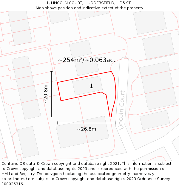 1, LINCOLN COURT, HUDDERSFIELD, HD5 9TH: Plot and title map