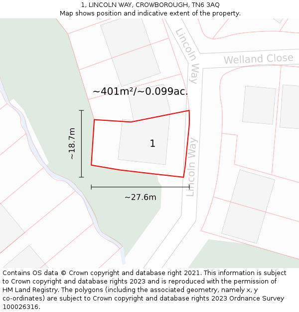 1, LINCOLN WAY, CROWBOROUGH, TN6 3AQ: Plot and title map