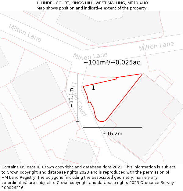 1, LINDEL COURT, KINGS HILL, WEST MALLING, ME19 4HQ: Plot and title map