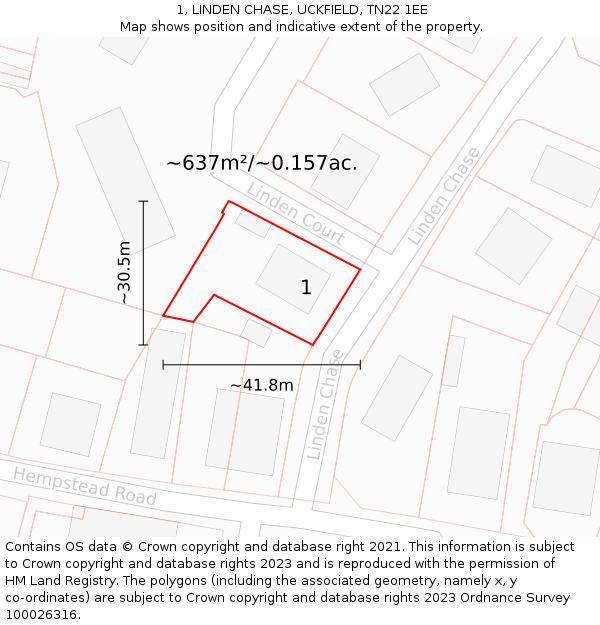 1, LINDEN CHASE, UCKFIELD, TN22 1EE: Plot and title map